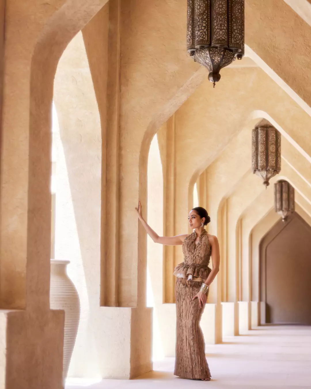 Full look fashion shot of Sobhita Dhulipala for Suffuse in Abu Dhabi