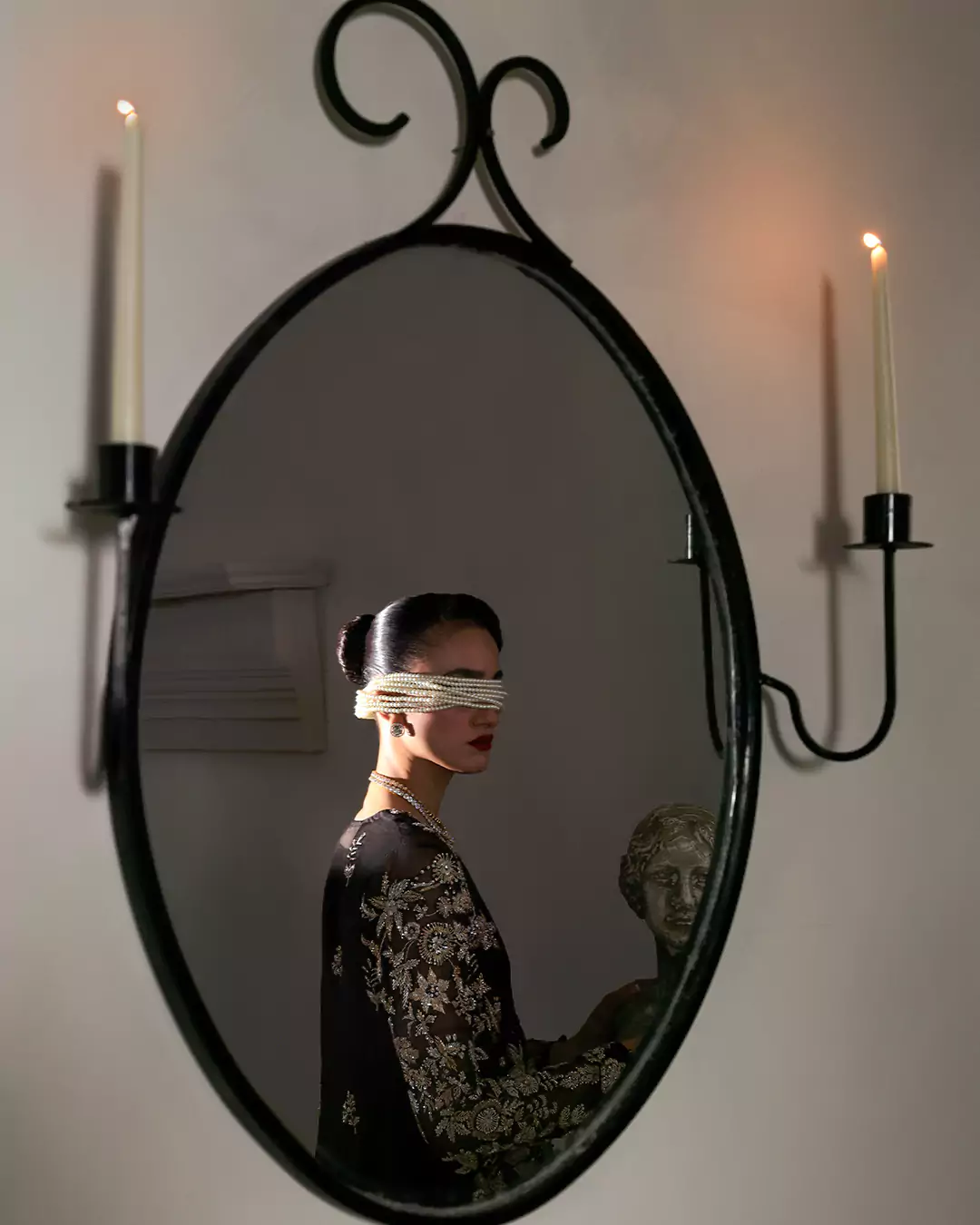 Final campaign image capturing refined festive look in golden hour setting for Hina Muzaffar