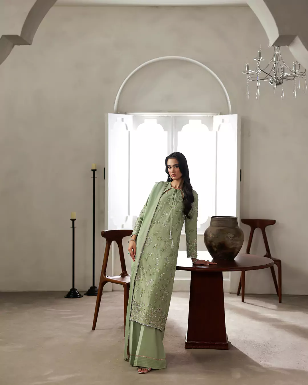 Close-up portrait highlighting elegant festive styling from Hina Muzaffar golden hour collection