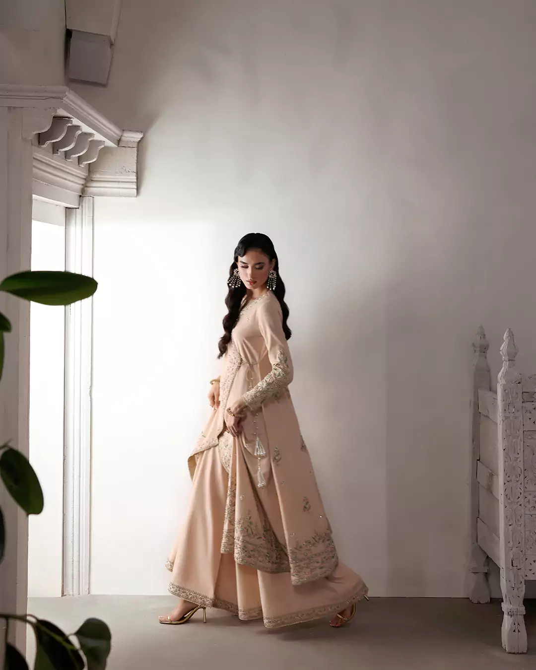 Outdoor fashion shoot capturing festive collection in natural golden hour environment in Lahore