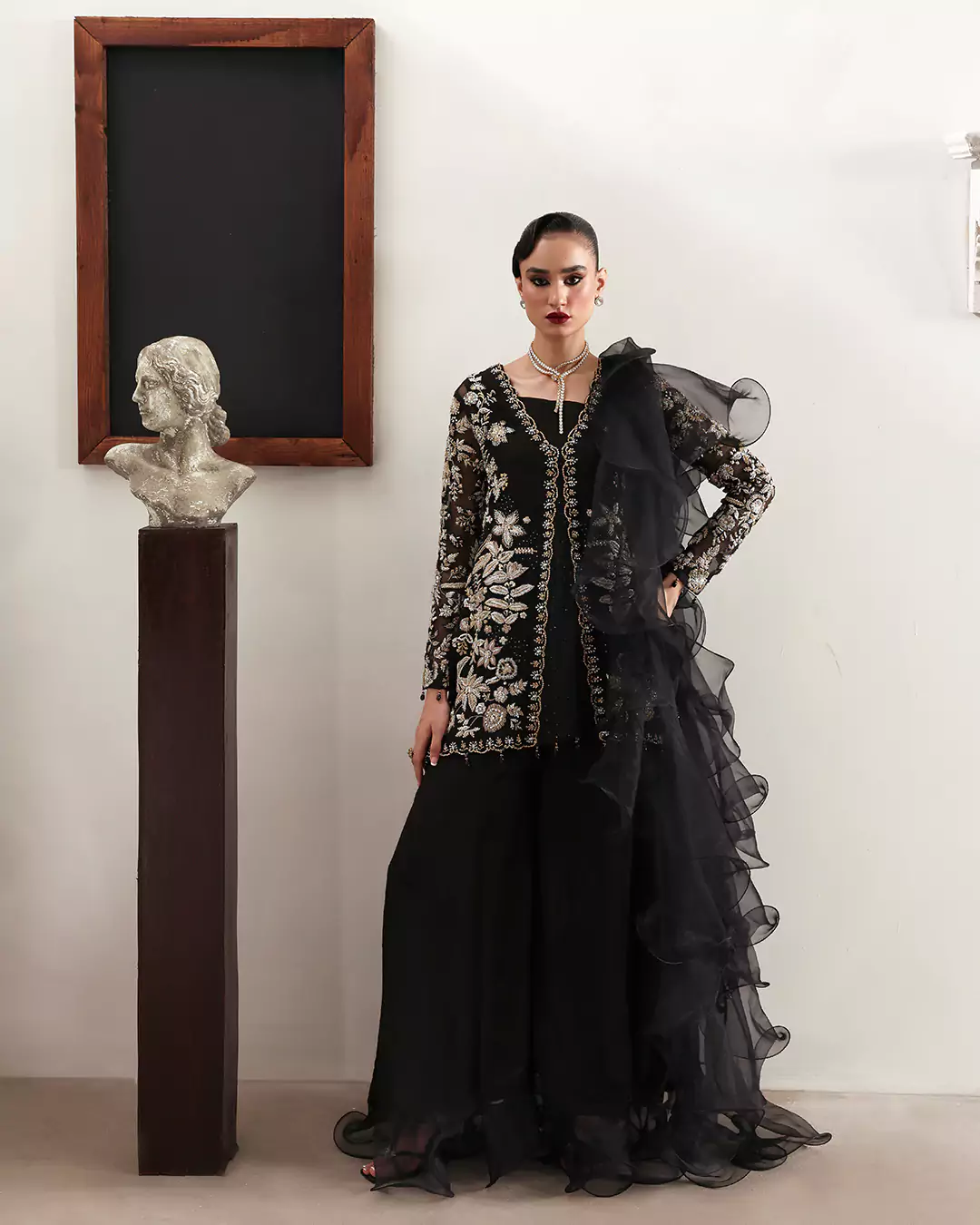 Luxury festive fashion campaign image featuring Hina Muzaffar collection in Lahore
