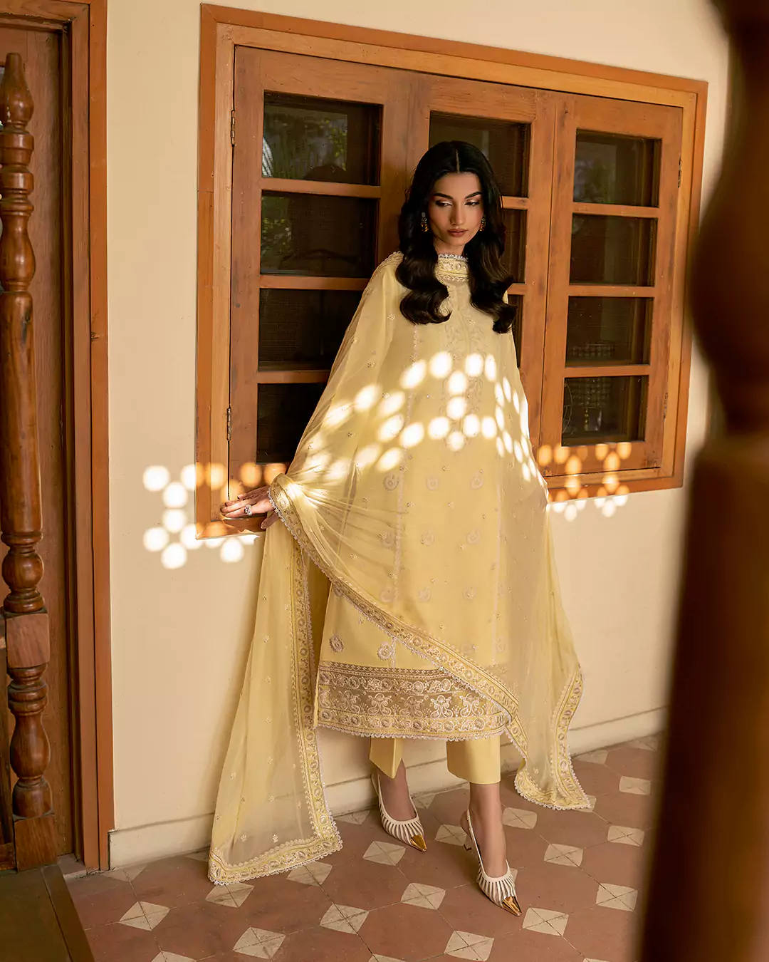 Fashion portrait of Iqra Kainat Khan from the Aaraish Eid Edit campaign by Farah Stores