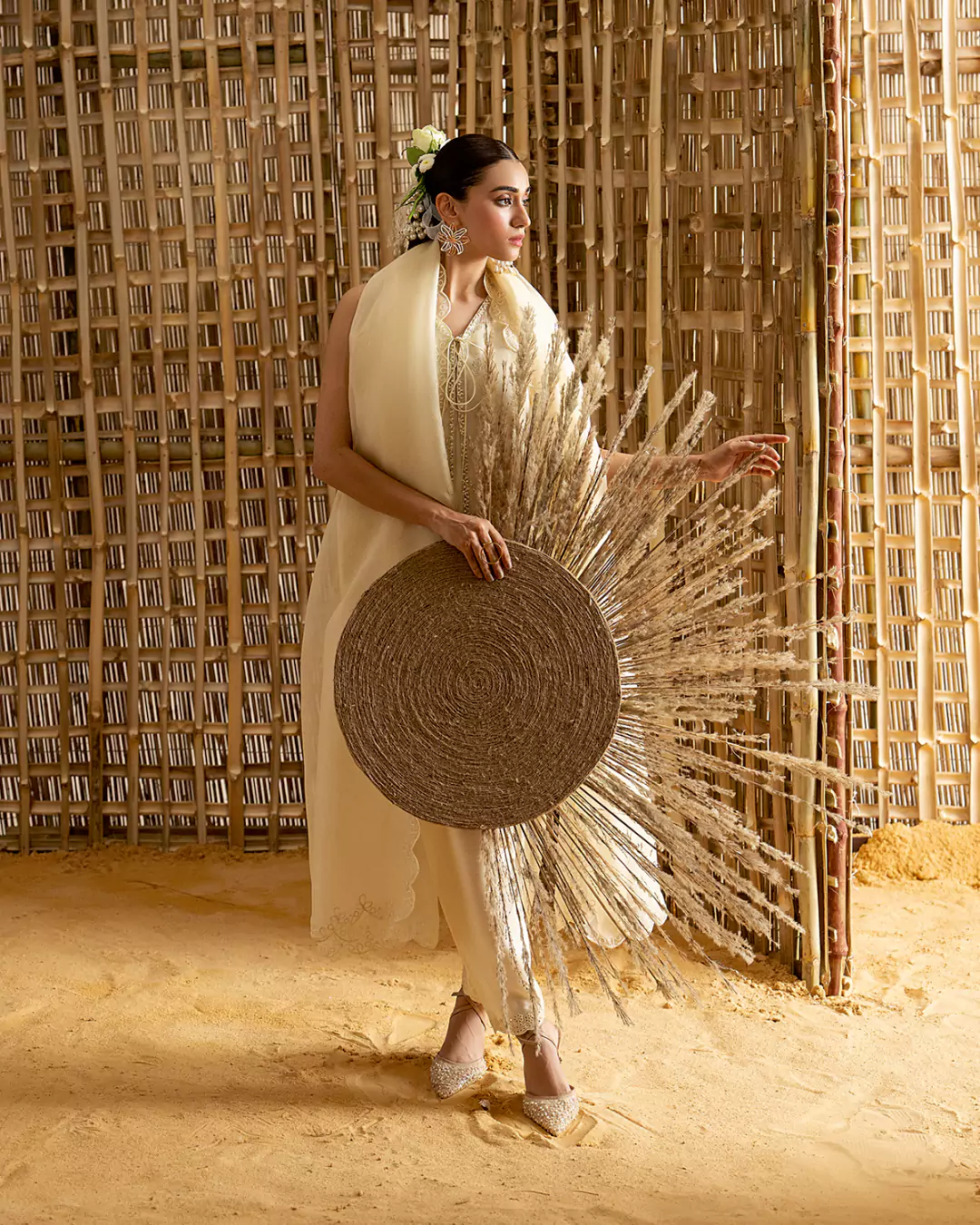 Studio fashion portrait with professional lighting setup